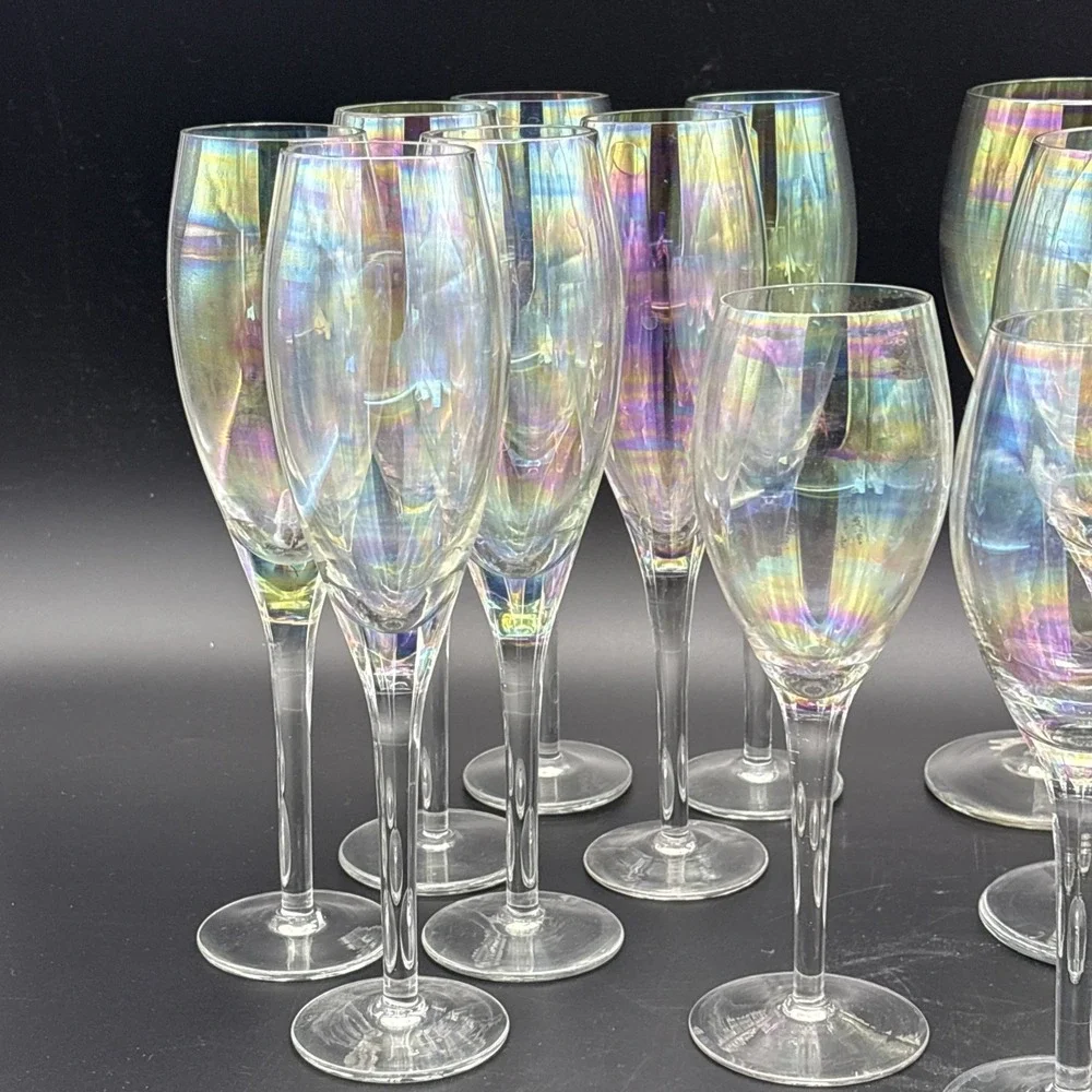 Vintage Toscany Iris Lustre Crystal Stemware Lot of 13 Iridescent Wine Champagne